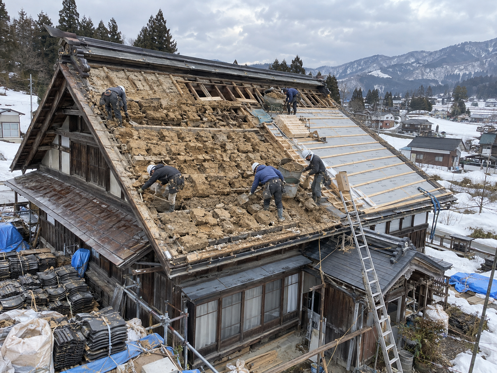 4-4. 屋根の軽量化|葺き土の撤去や屋根材の変更で地震の力そのものを減らす